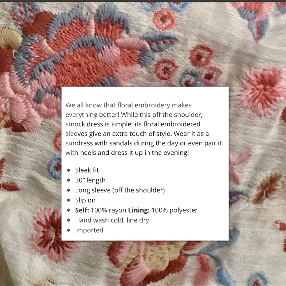 FLORAL EMBROIDERED OFF SHOULDER BELL SLEEVE DRESS - Picture 7 of 8